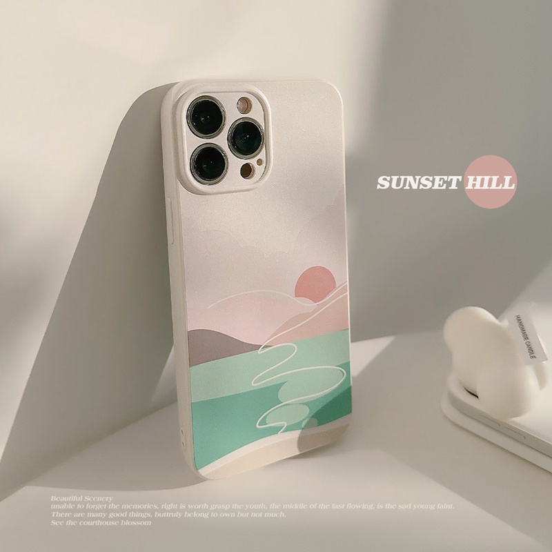 Beautiful Sunset Landscape Soft Silicon Case iP iPhone 14 + Plus 11 12 13 Pro Max Cream FTD Girl Woman Casing Apple