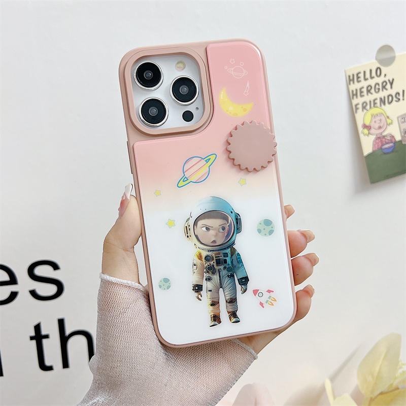 Casing Ponsel Astronot Berputar Mengubah Wajah Cocok Untuk IPhone 14 13 12 11 Pro Max 14Plus Kartun Mekanik Menyenangkan Mode Casing Pelindung