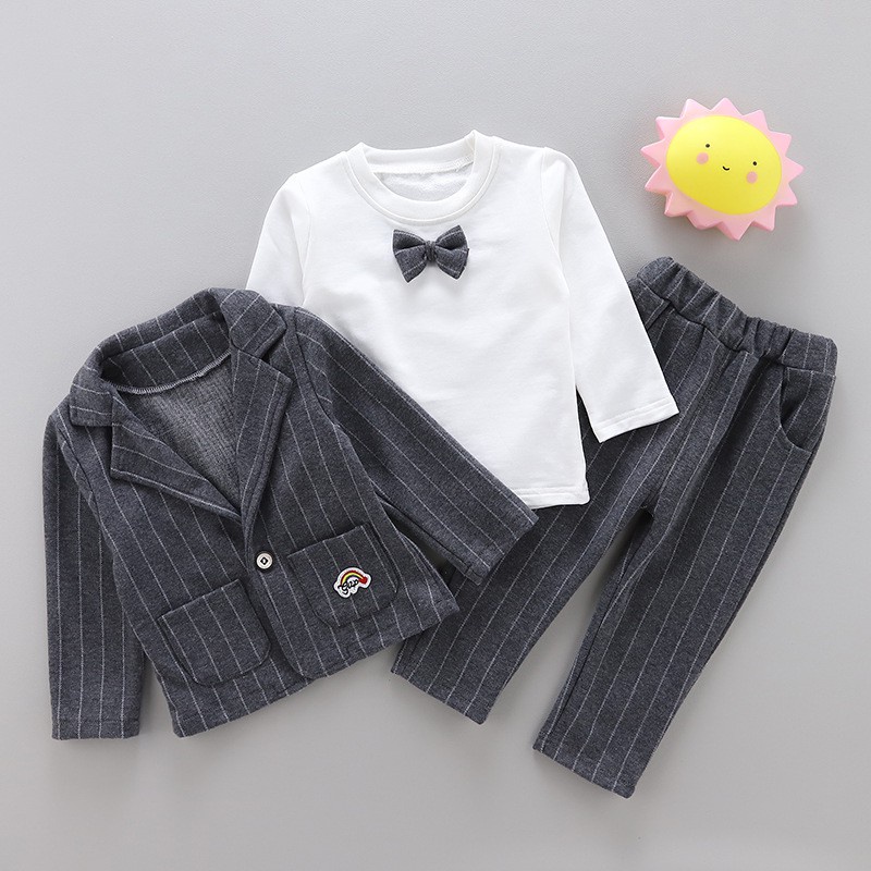 Setelan Jas Tuxedo Set 3in1 Anak Laki Laki Strip Import 6 Bulan - 5 Tahun