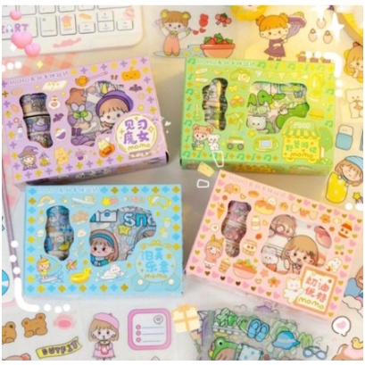 BAJ STIKER ROLL MOMO WASHI TAPE ROLL KOREA 2D SET BOX SS246