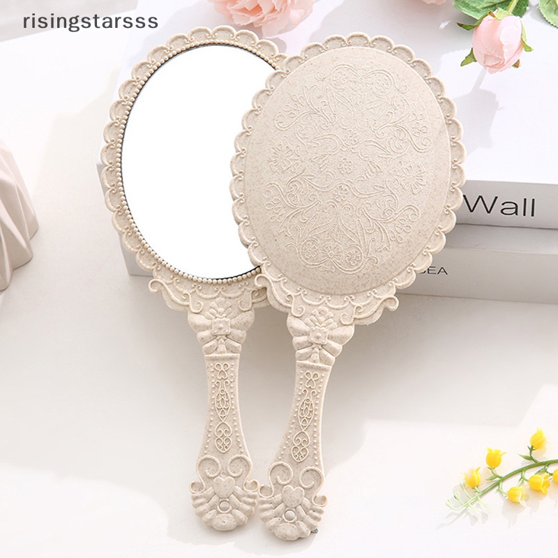 Rsid Span-new Vintage Ukir Handheld Vanity Mirror Cermin Rias Tangan Gagang Kosmetik Jelly