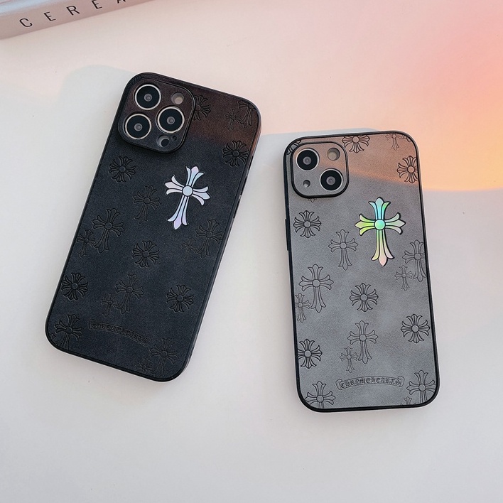 【Gradient Laser 】Case IPhone 11 12 13 14 Pro Max X XR XS MAX 14 Plus Protect Case Man Cross Chrome Hearts