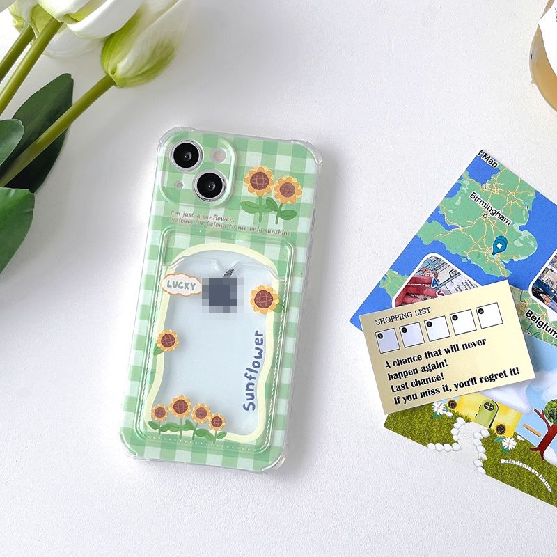 Card Case Summer Sunflower Soft Case HP iP iPhone 14 13 12 11 Pro X XS XR Max 7 8 + Plus Green FTD Casing Apple