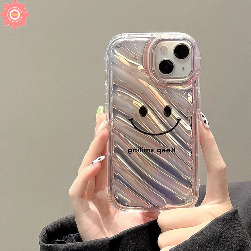 IPHONE Casing Kartu Laser Hati Cinta Gradasi Kompatibel Untuk Iphone14 11 13 12 Pro MAX 7Plus 7 8 6 6S Plus XR X XS MAX SE 2020kreativa Simple Letter Smile 3D Stereo Corrugation Soft Cover