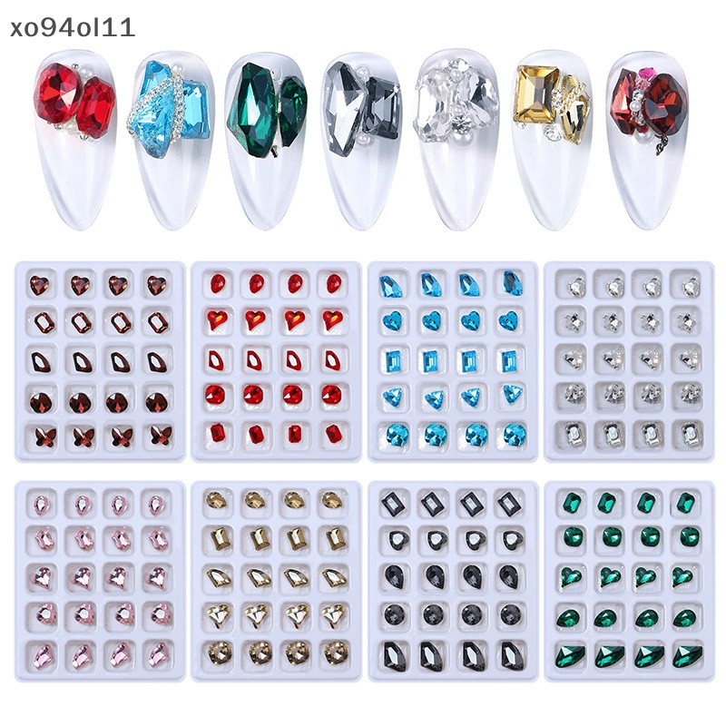 Xo 20PCS 3D Nail Art Rhinestones Kristal Batu Warna-Warni Tips Dekorasi DIY OL