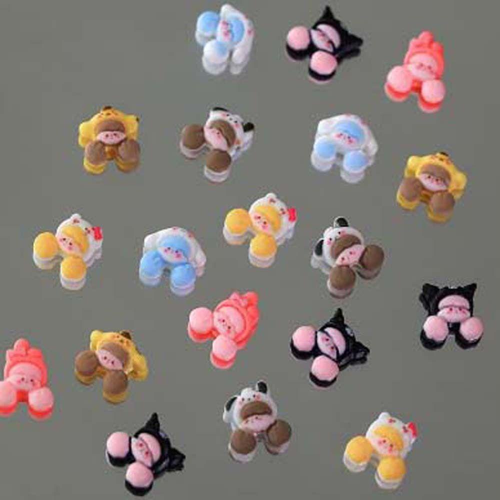 AUGUSTINA Agustinina Hiasan Kuku Kitty Cat Resin Kuromi Manicure Melody Perhiasan Kuku Kartun Untuk Wanita