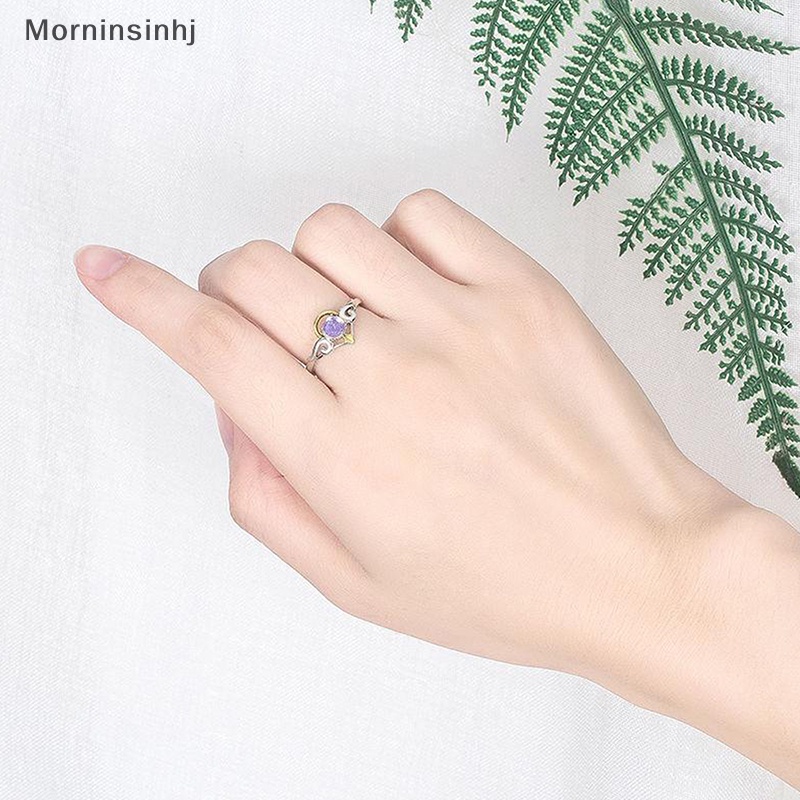 Mornin 1/2Pcs Cahaya Kristal Malaikat Setan Pasangan Cincin Romantis Fashion Sayap Moonstone Adjustable Jari Cincin Untuk Wanita Pria Perhiasan Hadiah id