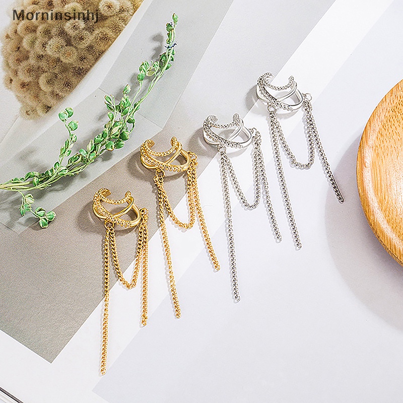 Mornin Ringan Multi-Lapisan Klip Tulang Telinga Zirkon Rumbai Non Manset Ear Clip Earring Untuk Wanita Perhiasan Sederhana Mengkilap id