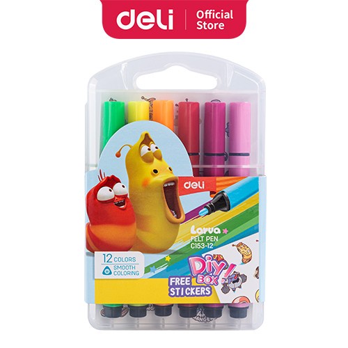 

Deli Larva Felt Pen/Spidol Warna 12/24C Mudah Dicuci Warna Cerah EC153 - 12 pcs