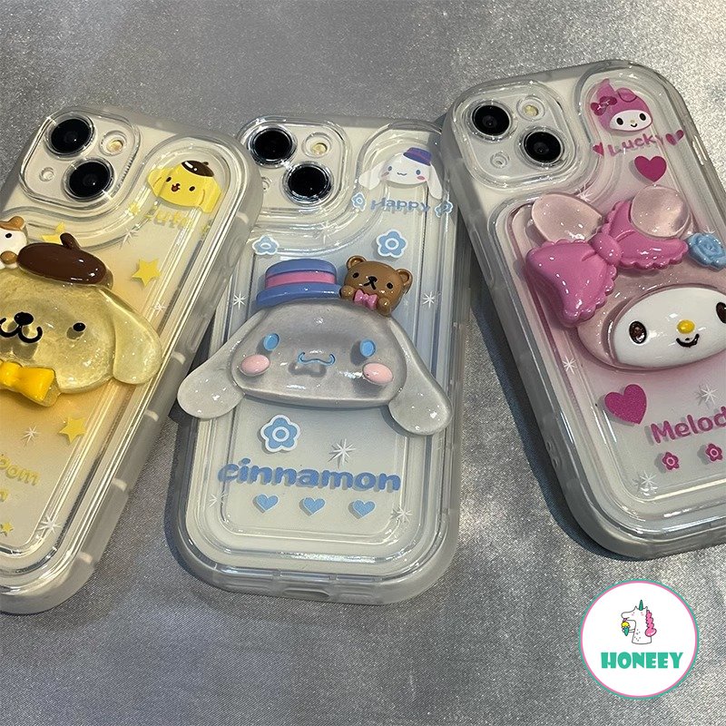 Casing Ponsel Sanrio Kartun Lucu 3D Untuk iPhone 14 Pro 13 12/12pro 11 Pro MAX XR XS MAX X 14 7 8plus Y2k Anak Perempuan Silikon Shockproof Soft Cover