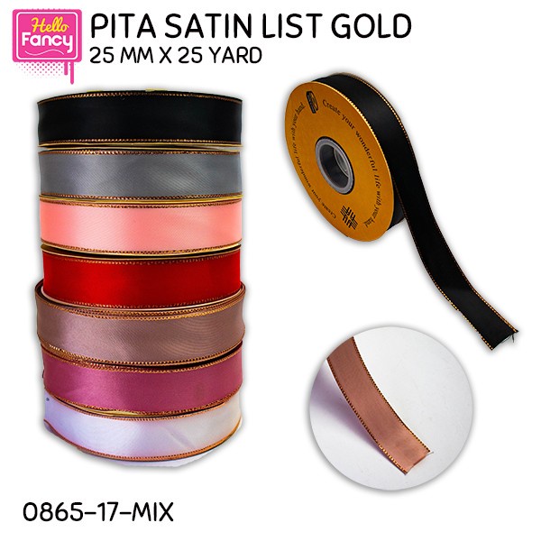 

PIta Ribbon / Pita Gulung Satin Warna List Gold 25 mm x 25 yard 1 Roll