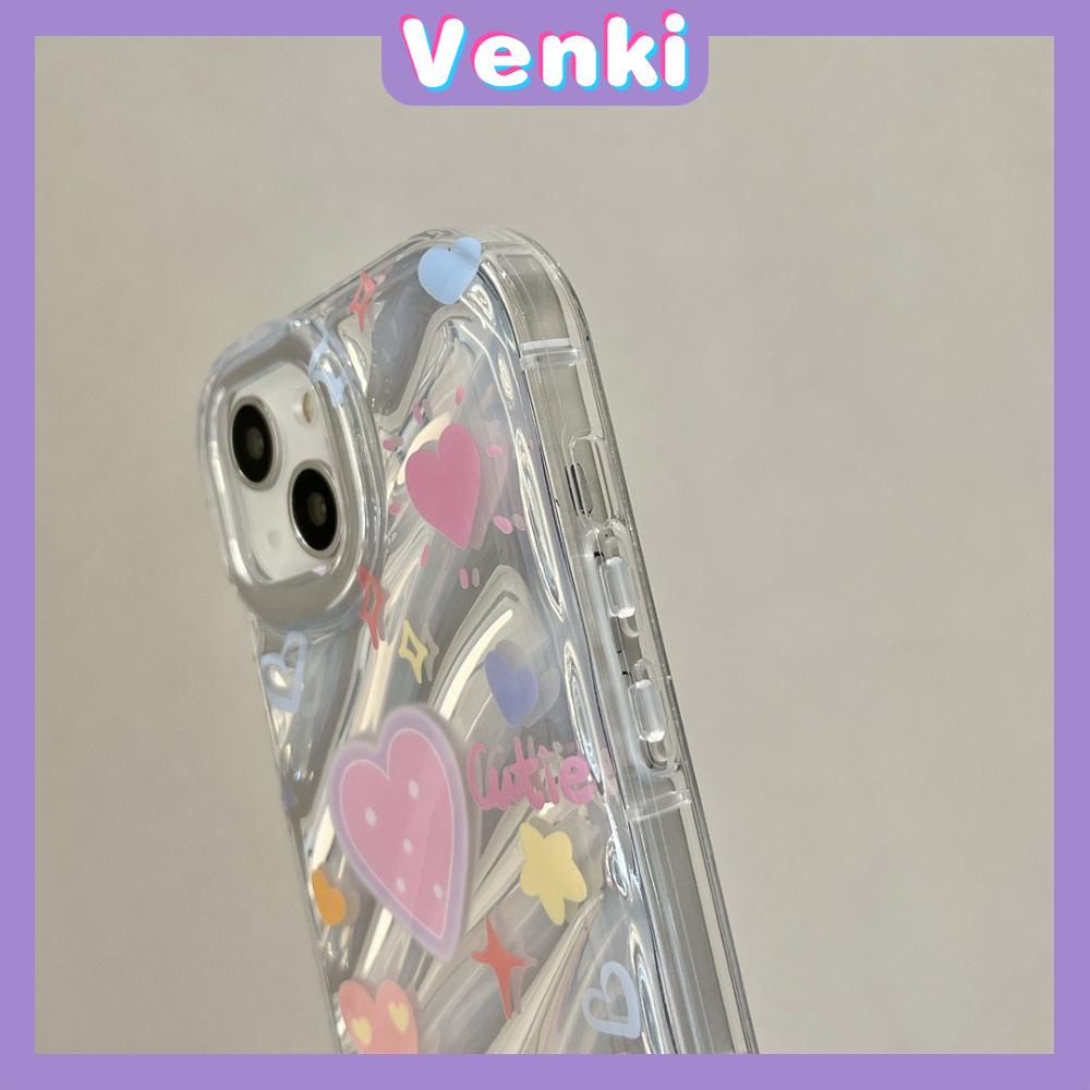 Venki - Untuk Iphone11 iPhone Case Laser Reflektif Bening Casing Ponsel TPU Lembut Shockproof Airbag Phone Case Hati Lucu Kompatibel Dengan Iphone14 13 Pro Max 12 Pro Max XR XS 7 8Plus