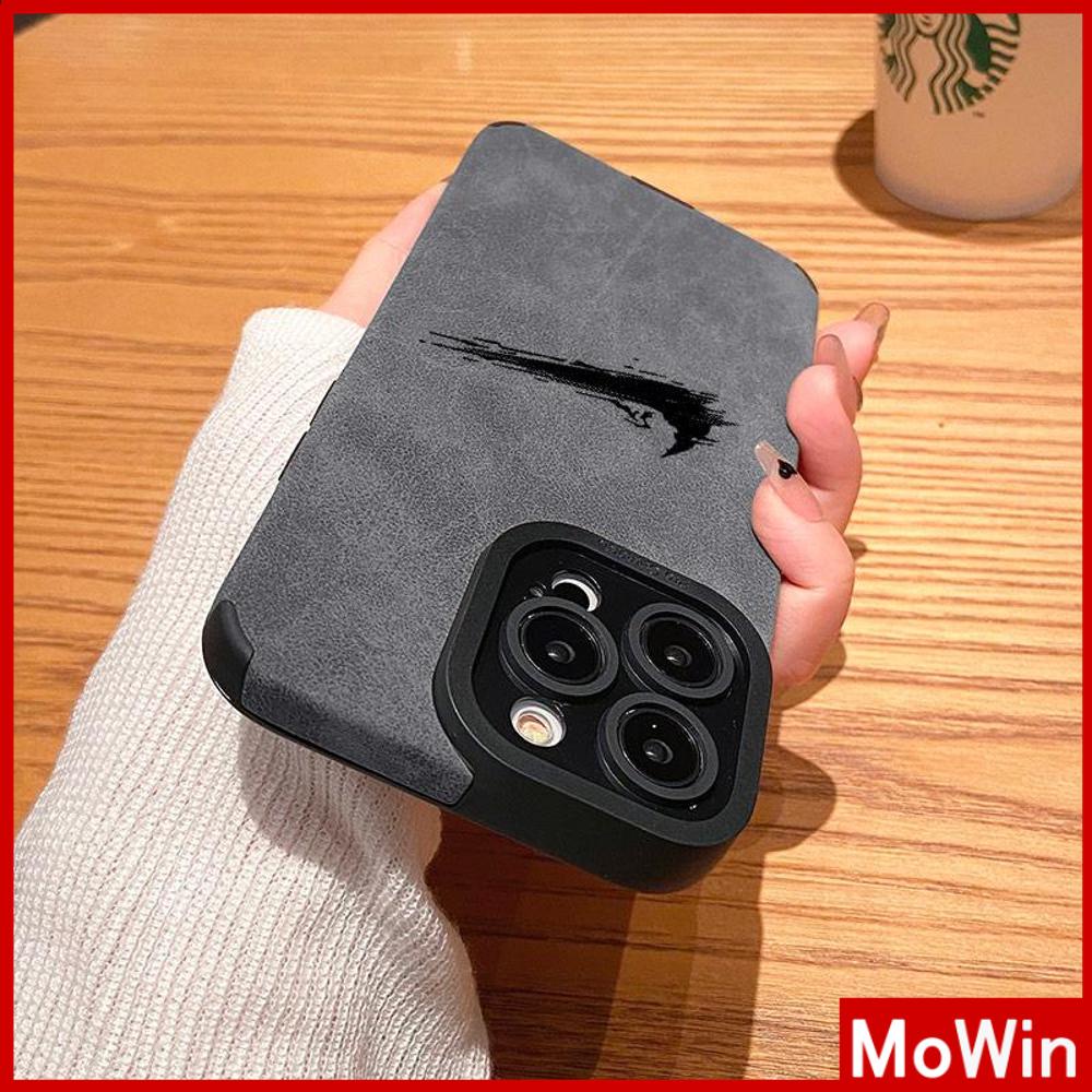 Case iPhone 14 Pro Max iPhone Case Kulit Abu-abu Murid Patch Suede Tahan Guncangan Kamera Sederhana Simbol Yang Benar Kompatibel dengan iPhone 13 Pro max 12 Pro Max 11 xr xs max 7Plus 8Plus