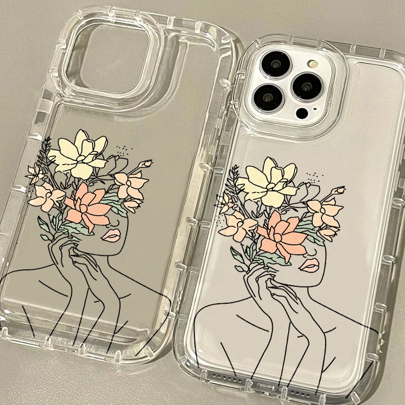 IPHONE Art Flower Girl Case Kompatibel Untuk Iphone7Plus8Plus6Plus11 14 13 12 Pro MAX XR X XS MAX SE Airbag Shockproof Cover