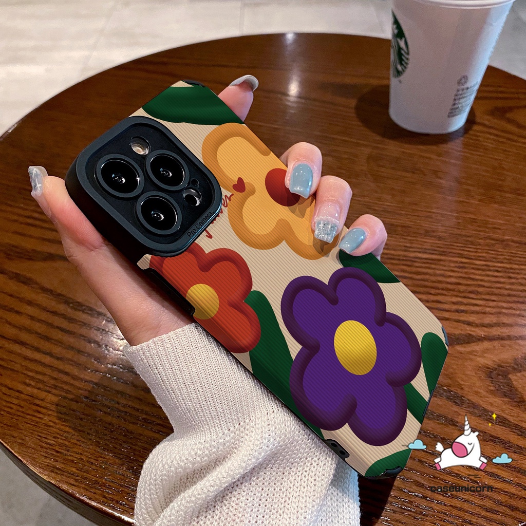 IPHONE Kartun Art Bunga Warna-Warni Tekstur Kulit Case Kompatibel Untuk Iphone11 13 12 XR X 14 Pro MAX 7 8 Plus XS MAX Lucu Strawberry Bear Manyo Sesame Street Elmo Shockproof Soft Cover