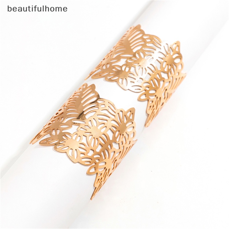 {beautifulhome} Logam Berongga Bunga Daun Gelang Untuk Wanita Terbuka Adjustable Manset Lebar Gelang Pesta Pernikahan Perhiasan.