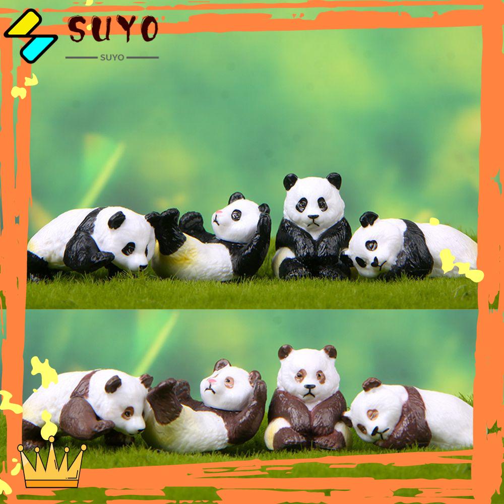 Suyo 4pcs /Set Miniatur Terrarium Resin Lucu Panda Lanskap Mikro