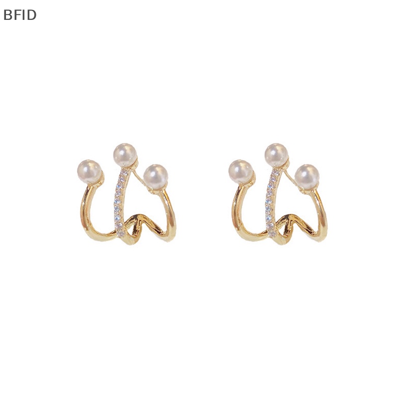 [BFID] Geometris Logam Cakar Anting Korea Shiny Kristal Mutiara Manis Wanita Stud Earrings Pesta Ulang Tahun Pernikahan Perhiasan [ID]