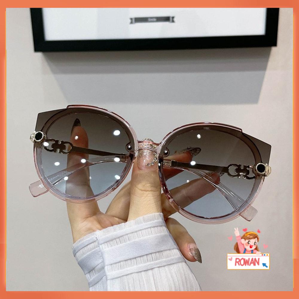 R-flower Cat Eye Sunglasses Fashion Ins Populer UV400 Kacamata Matahari Poligon Logam