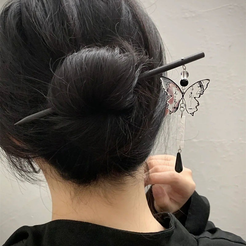 Rumbai Kupu-Kupu Hitam Gaya Cina Baru High-End Antik Elegan Berkelas Jepit Rambut