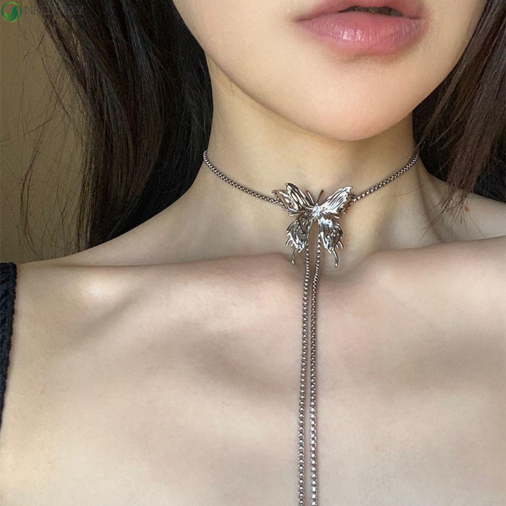 Needway Berlian Imitasi Choker Punk Cair Metal Silver Liontin Tidak Teratur Vintage Rantai Tubuh Adjustable Untuk Wanita