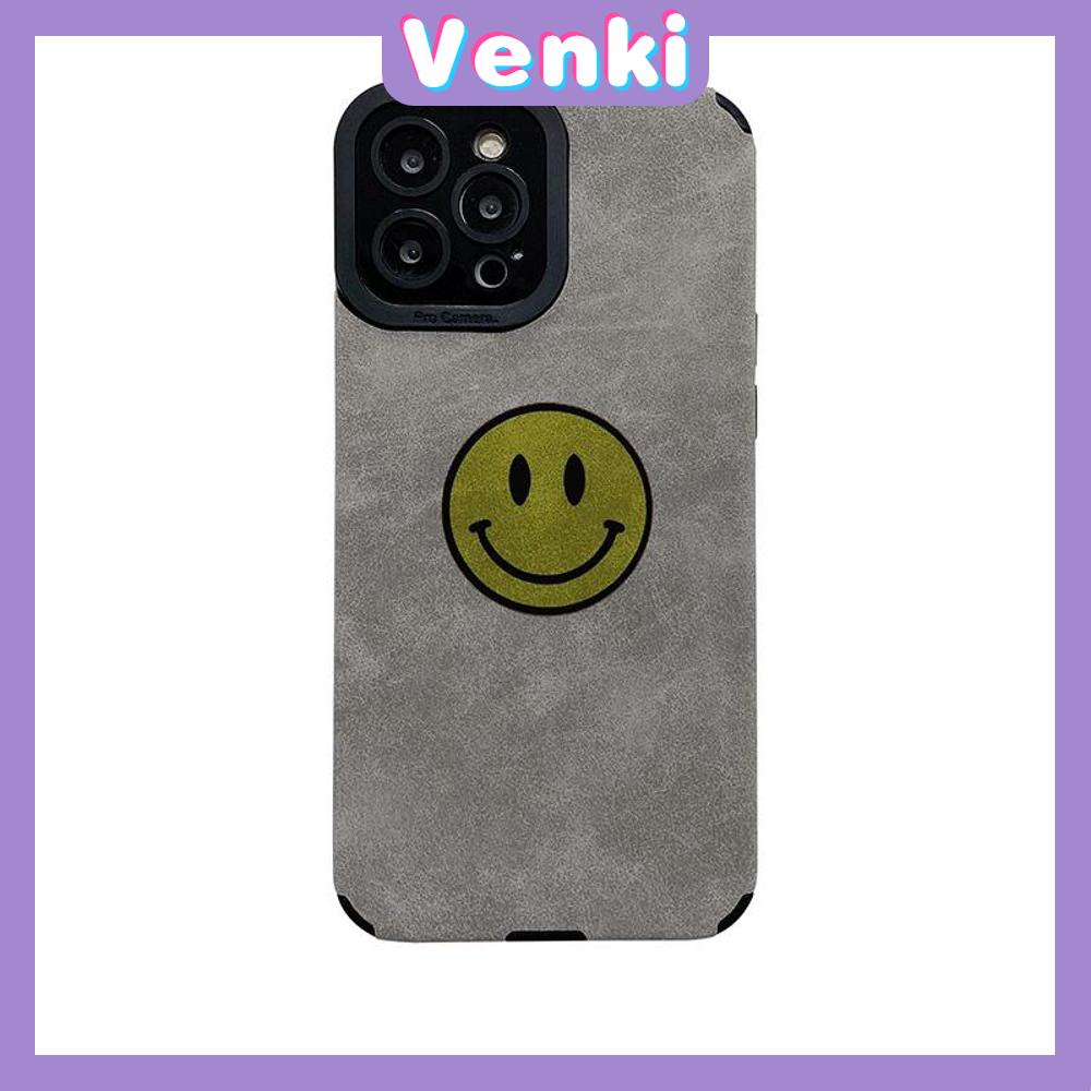 VENKI - Untuk iPhone 11 Case Leather Pupil Suede Case Soft Shockproof Phone Case Camera Simple Yellow Smile Kompatibel dengan iPhone 14 13 Pro max 12 Pro max xr xs 7Plus 8Plus