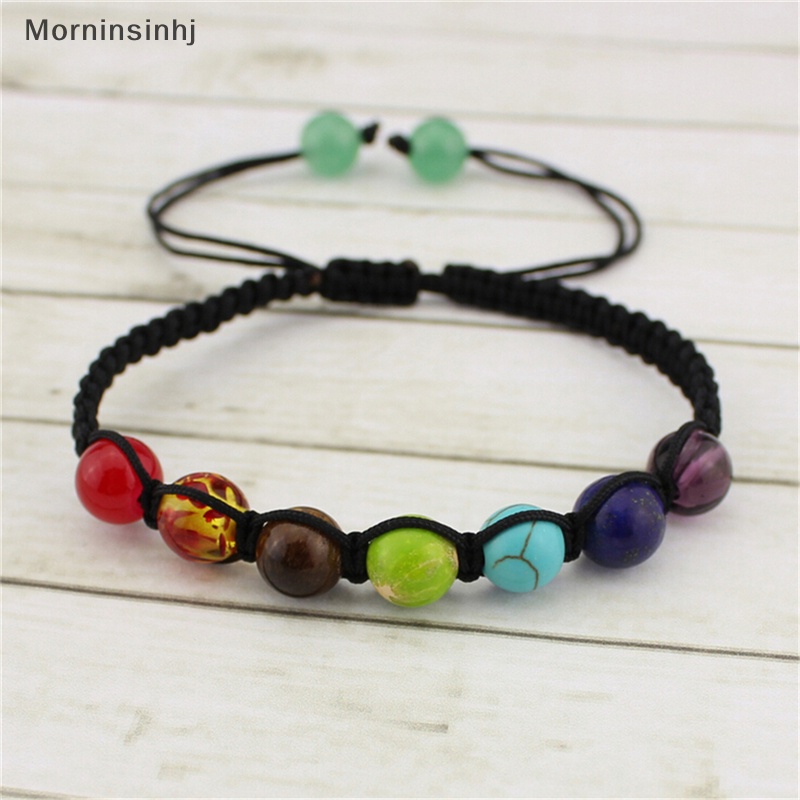 Gelang Manik-Manik Balance Mornin 7 Chakra Healing Braided Lava Yoga Reiki Prayer Stones id