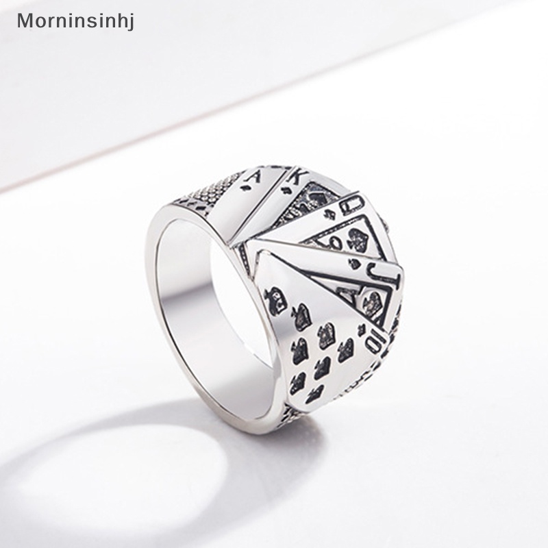 Mornin Punk Warna Perak Poker Signet Rings Gothic Lurus Flush Ring Perhiasan Hadiah id