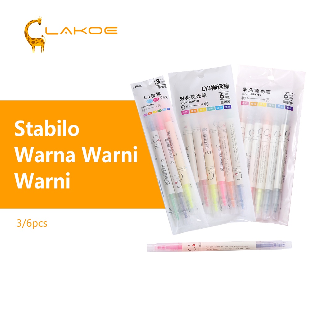 

LAKOEOFFICIALMALL Stabilo Double Tip Highlighter Pen 6 Warna
