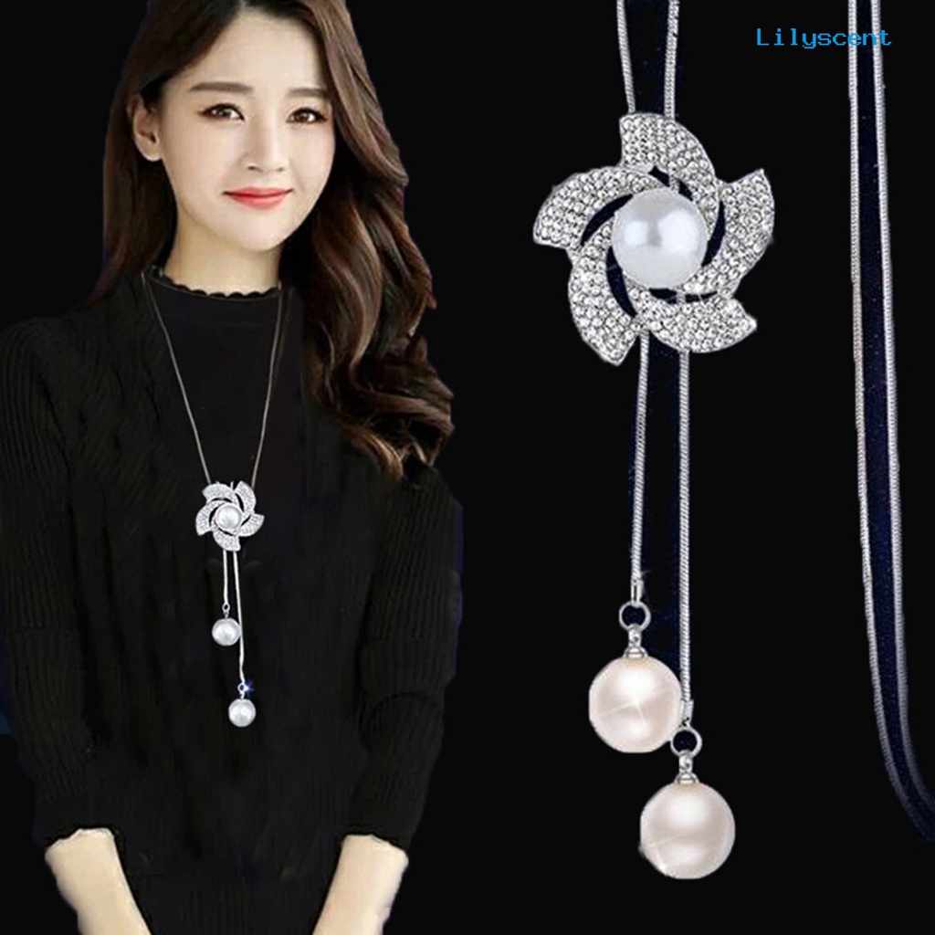 [LS]Wanita Kalung Bersinar Berlian Imitasi Bertatahkan Tulip/Rose Bunga Swan/Bow Rumbai Charms Dress-Up Beberapa Gaya Sweater Panjang Rantai Gaun Pesta Kalung Perhiasan Hadiah