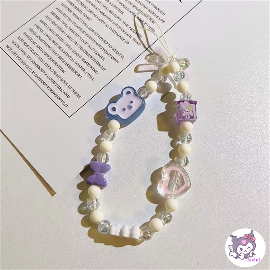 Baru Warna-Warni Cinta Beruang Telepon Lanyard Buatan Tangan Segar Gelang Universal Semua Kasus Telepon Anti Jatuh Mutiara Tali Gantung Manik Pergelangan Tangan