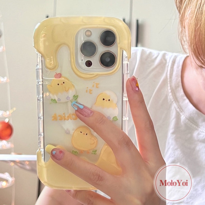 3d Ice Cream Shockproof Soft Tpu Phone Back Case Kompatibel Untuk IPhone XR X XS Max 7Plus 11 13 14 12 Pro Max 8Plus 7 8 Plus Kartun Anak Ayam Lucu Ponsel Cover