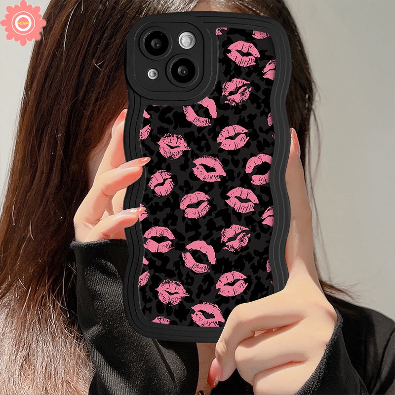 Untuk Realme C53 C35 C15 C25s C25 C25Y C30 C55 C33 10 5i 8i 5c21y 9i 6i 7 9 Pro+7i 8 5s 8Pro C11 C12 C20 C3 C17 Retro Leopard Lip Print Graffiti Love Hati Lembut Tpu Bergelombang Casing Edge