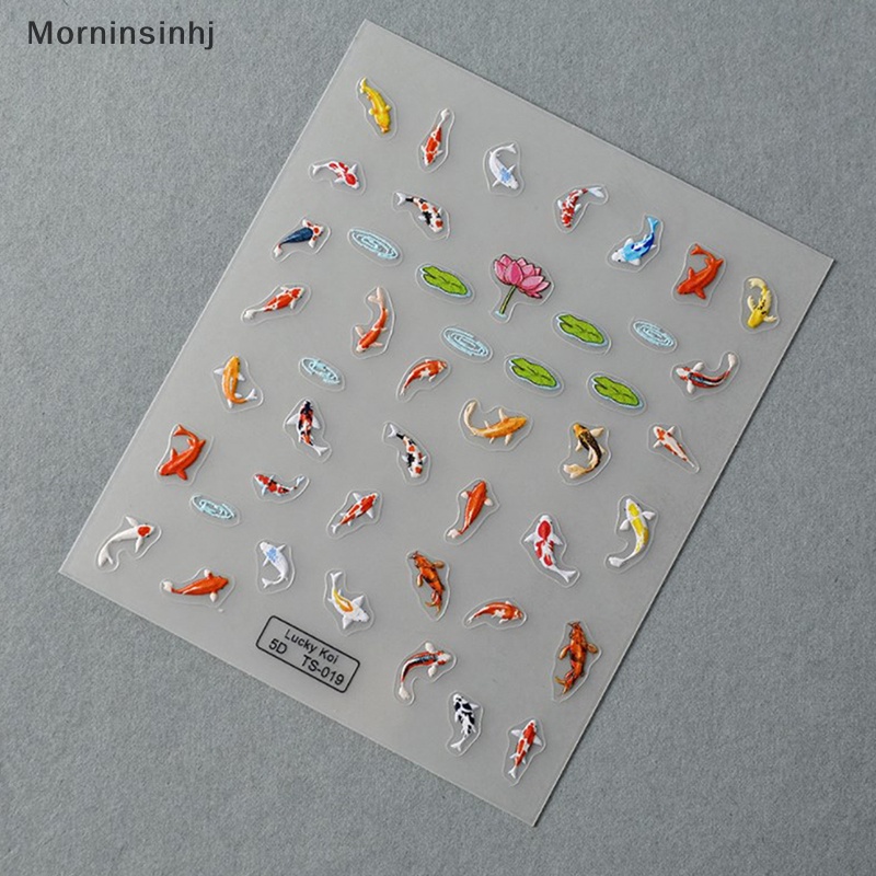 Mornin 5D Timbul Warna-Warni Daun Teratai Ikan Kecil Lembut Relief Nail Art Stiker DIY id