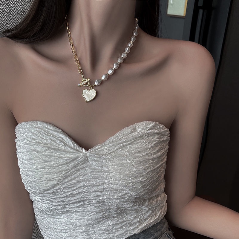 Kalung Mutiara Cinta Manis Keren Perempuan ins Trendi Gaya Baru Desain Niche Mewah Ringan Kalung Klavikula