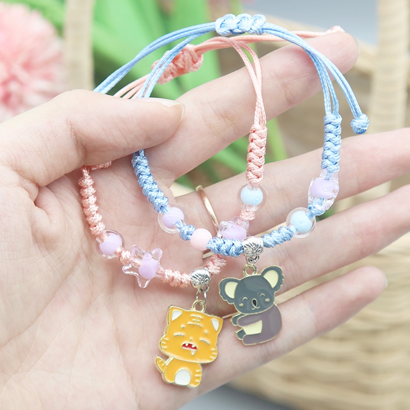 Koala Harimau Liontin Gadis Gelang Tali Kepang 1 Pcs Wanita Gelang Kerajinan Hadiah Ulang Tahun Aksesoris Fashion.