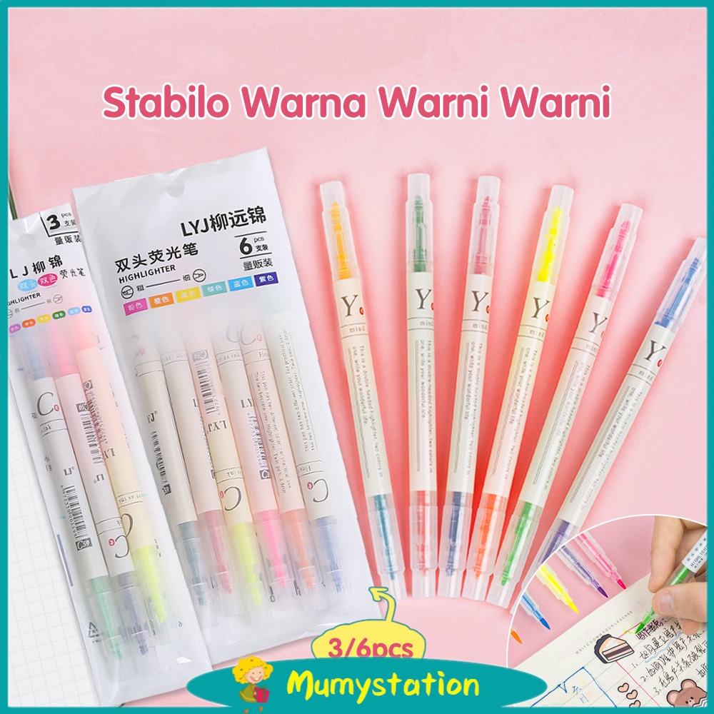 Mumystation Stabilo Warna Warni / Stabilo Panjang 6/12 Warna 1Set / Highlighter Warna Warni