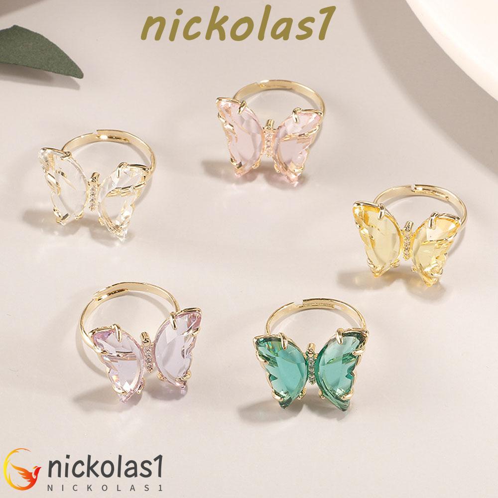 NICKOLAS1 Cincin Jari Kupu-Kupu Mode Elegan Gaya Sederhana Perhiasan Akrilik Warna Permen Transparan