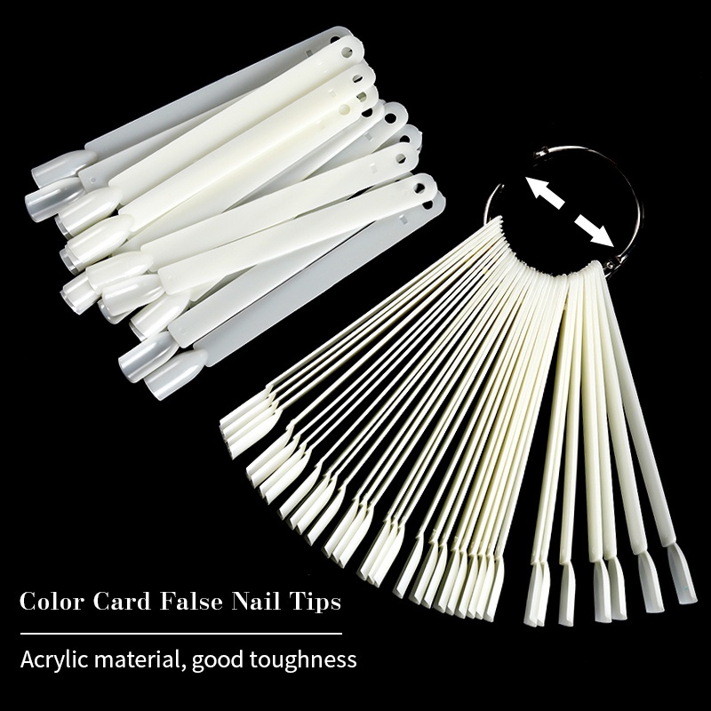 Display Kuku Palsu Bentuk Kipas 50pcs Warna Putih Transparan Untuk  Manicure