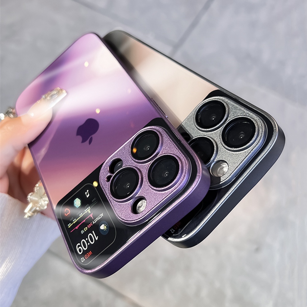 IPHONE Casing Ponsel Kaca Tempered Gradasi Untuk Iphone11 12 13 14 Pro Max14 Plus Case Silikon Cair Pelindung Kamera Shockproof Bumper Casing