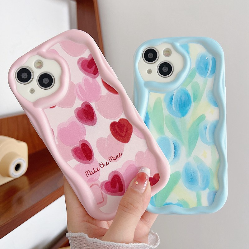 Cream Casing Nice Blue Tulip Soft Case HP iP iPhone 6 6S 7 8 14 + Plus SE 2020 2022 X XS XR 11 12 13 Pro Max