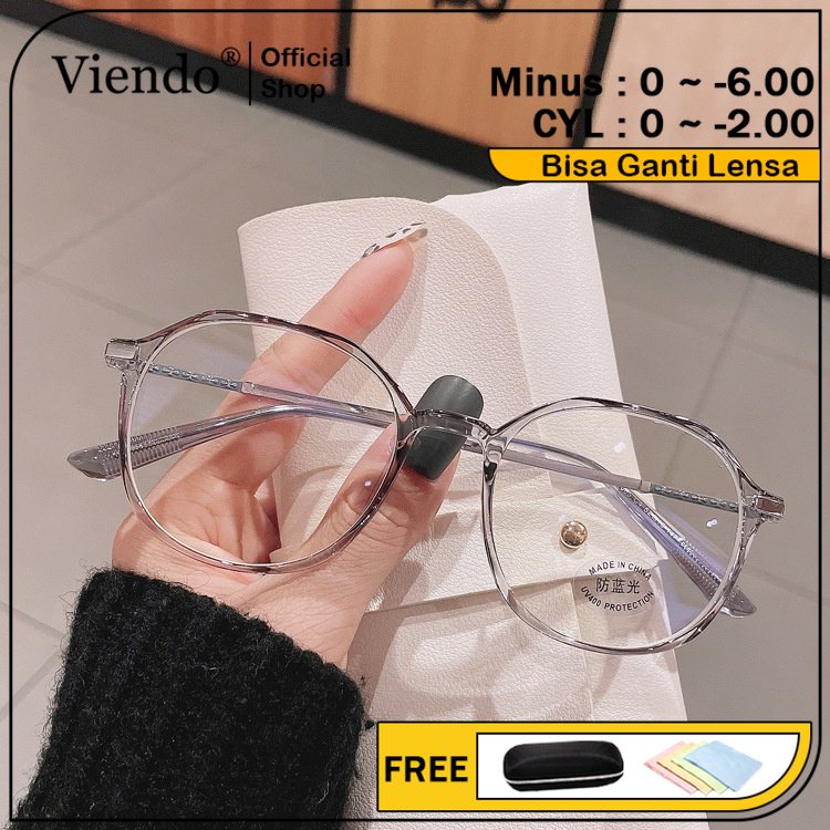 Viendo Kacamata Minus Photocromic Anti Radiasi Wanita Pria Cowok Elastik TR90 Frame Kacamata Kompute