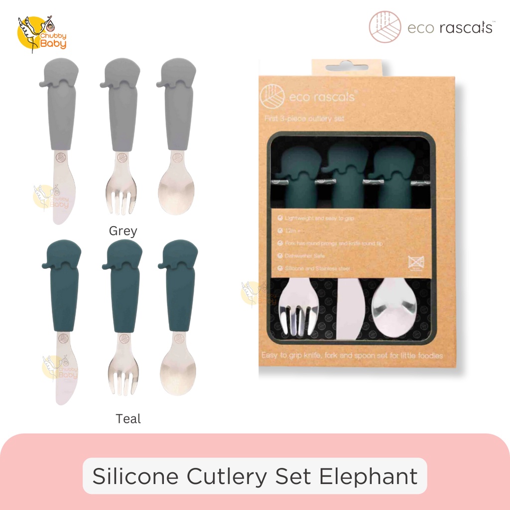 Eco Rascals Silicone Cutlery Set Elephant | Sendok Anak