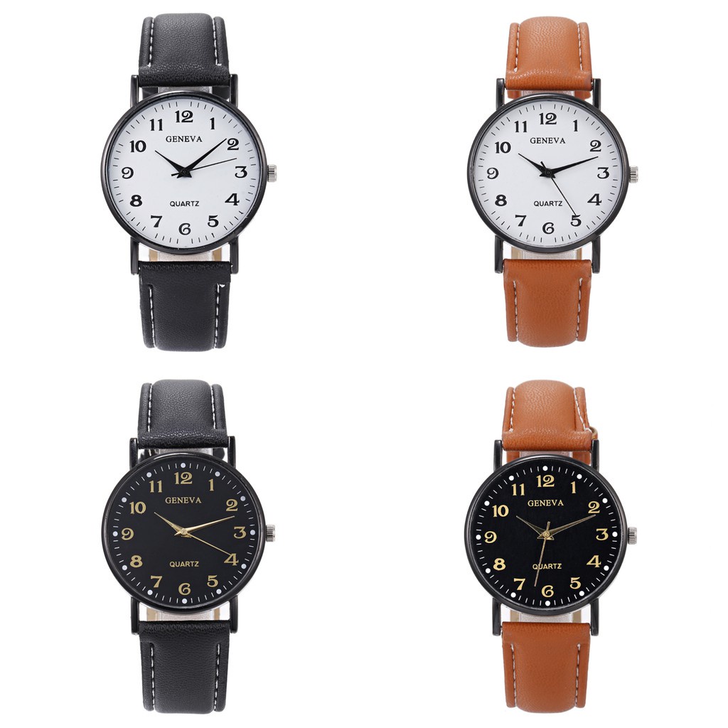 Jam Tangan Kulit PU Geneva Pria &amp; Wanita Analog Model Baru Klasik Korea Quartz Strap Kulit Untuk Casual Retro Jalan Mewah Premium Import Murah Grosir JT2