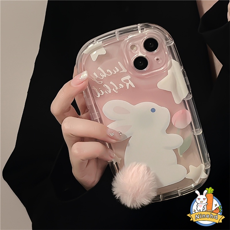 Cute Plush Tail Panda Rabbit iPhone Case Kompatibel Untuk Iphone14 13 12 11 Pro Max X Xr Xs Max 8 7 6 6s Plus SE2020 Bening Tebal Airbag Phone Case Silikon Shockproof Back Cover