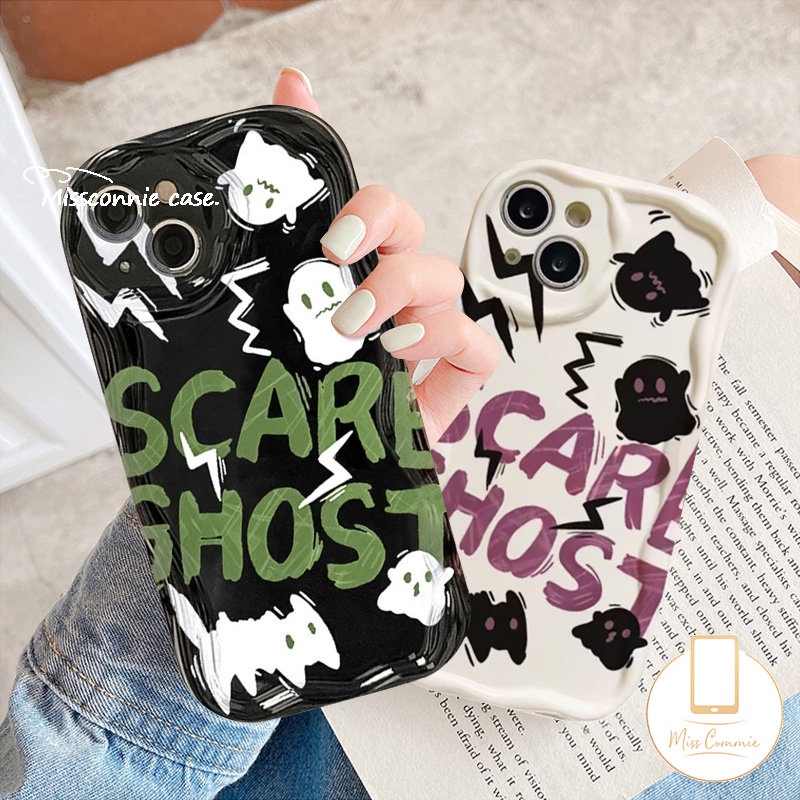 Couple Cute Scared Ghost Soft Case Untuk Realme C35 C21Y C53 C12 C55 C25Y C25 C31 C33 C25s C30 5 5i 7i 6i 9i 5s C11 C20A C3 C20 C15 C21 C17 3D Wavy Curved Edge Kartun Monster Cover