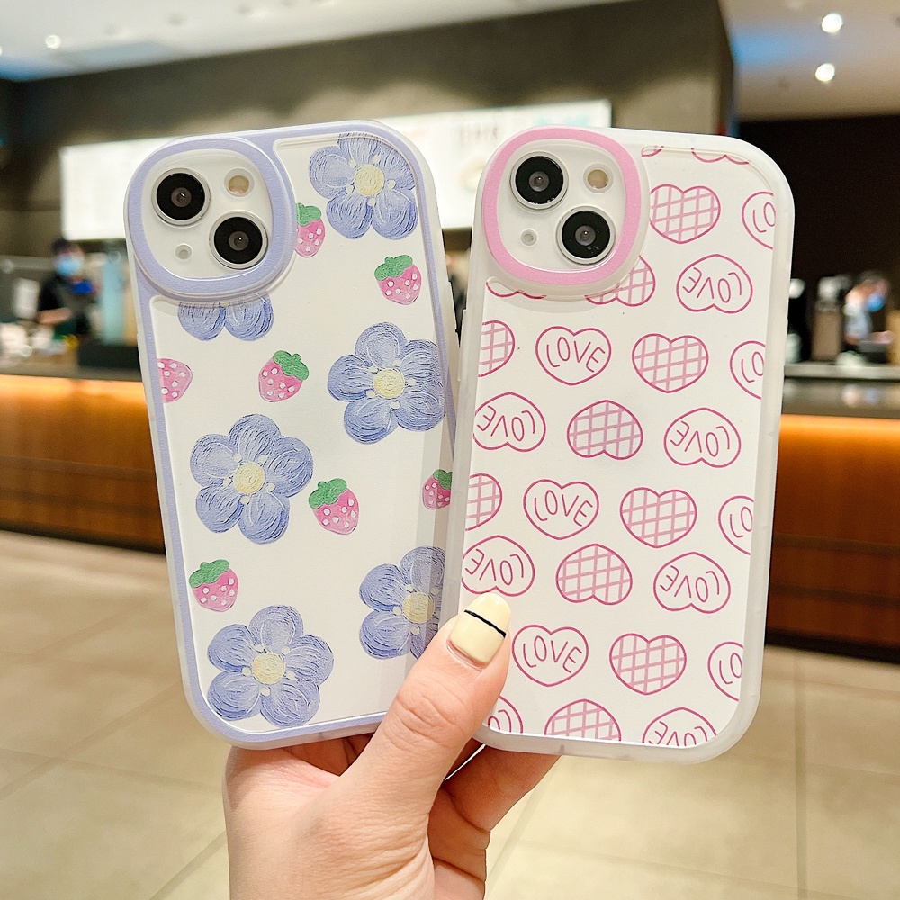 Casing Love Heart Dan Bunga Ungu Untuk Samsung A11 EU A12 A21S A22 A32 A30S A50 A50S A51 4G A52 A10S A03 A03S A02S M12 Airbag Shockproof Soft TPU Cover