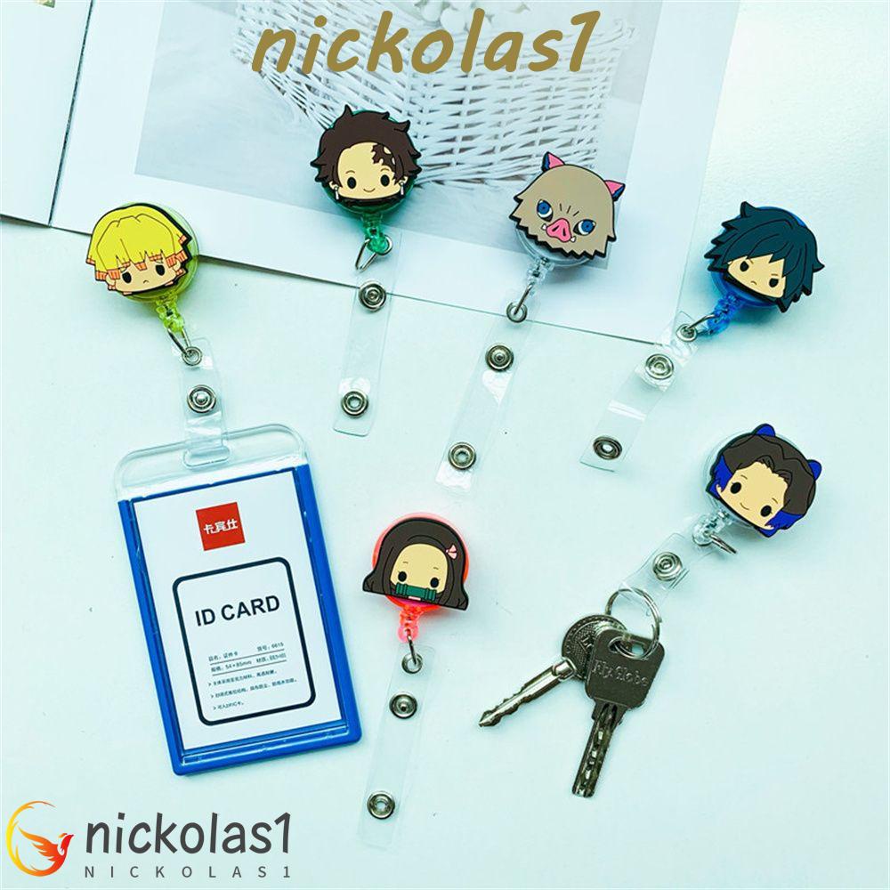 NICKOLAS1 Ditarik Lencana Gulungan Kawaii Kartun Dada Kartu ID Card Klip Demon Slayer Siswa Kartu Perawat Badge Holder