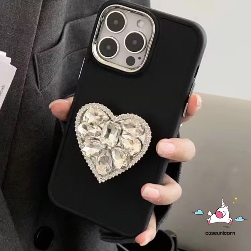 Casing Ponsel Bingkai Lensa Logam Plating Sederhana Kompatibel Untuk IPhone 7plus XR X11 13 14 12 11 Pro Max7 8 Plus XS MAX Mewah Warna Macaron Cinta Hati Berlian Holder Bracket Soft Cover