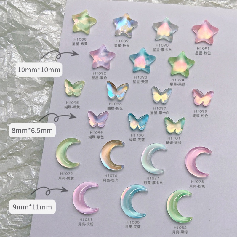 [Harga Grosir] 3D Bintang Bulan Kupu-Kupu Kristal Kuku Seni Dekorasi/Es Transparan Datar Nail Art Berlian Imitasi/Kuku Hias Glitter Batu/Manicure Decor DIY Aksesoris